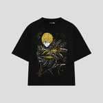 Playera streetwear premium de anime y gaming ExtraLife MX, corte boxy oversized drop shoulder heavyweight en color Deep Black y Off-White, moda urbana mexicana de culto.