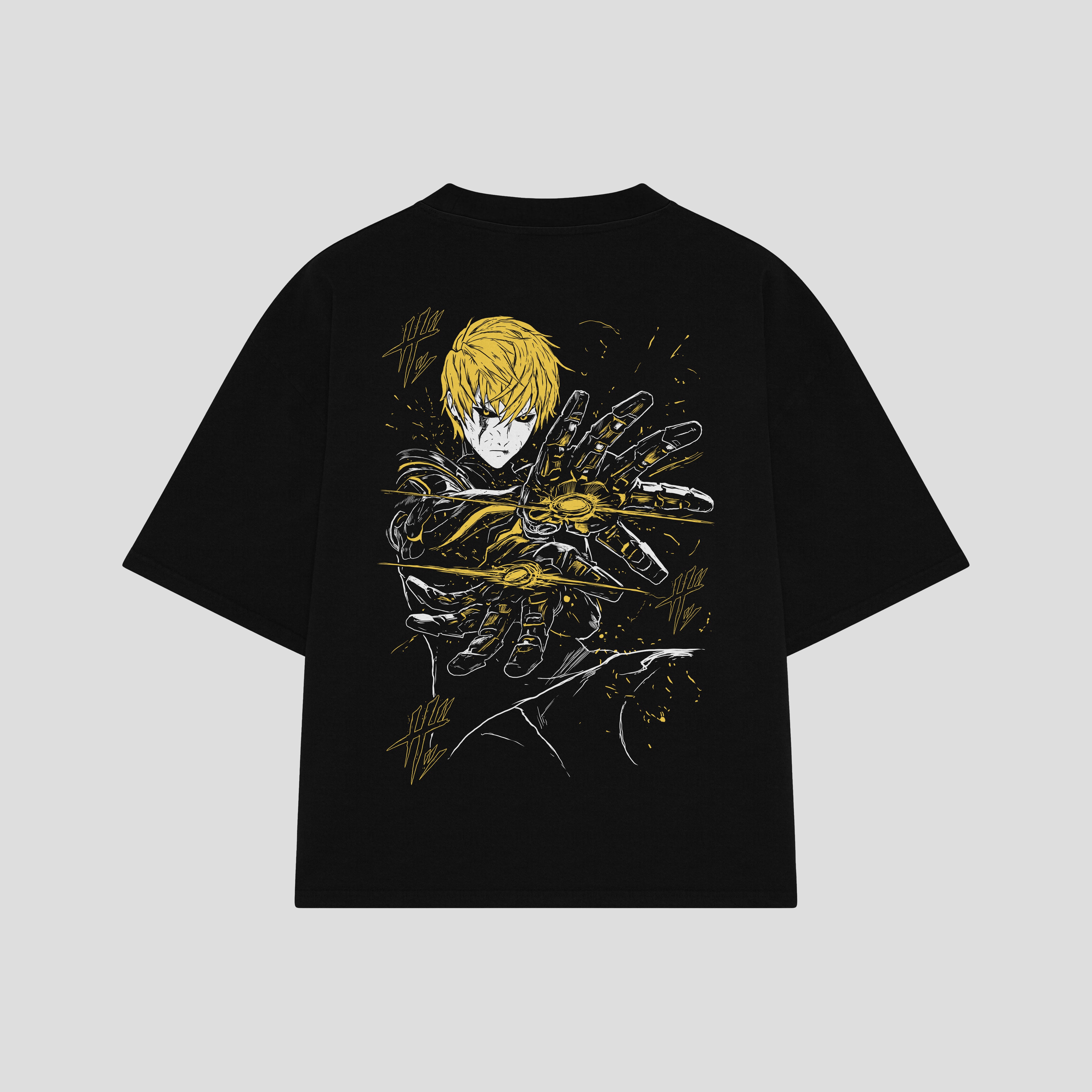 Playera streetwear premium de anime y gaming ExtraLife MX, corte boxy oversized drop shoulder heavyweight en color Deep Black y Off-White, moda urbana mexicana de culto.