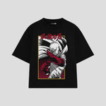 Playera streetwear premium de anime y gaming ExtraLife MX, corte boxy oversized drop shoulder heavyweight en color Deep Black y Off-White, moda urbana mexicana de culto.