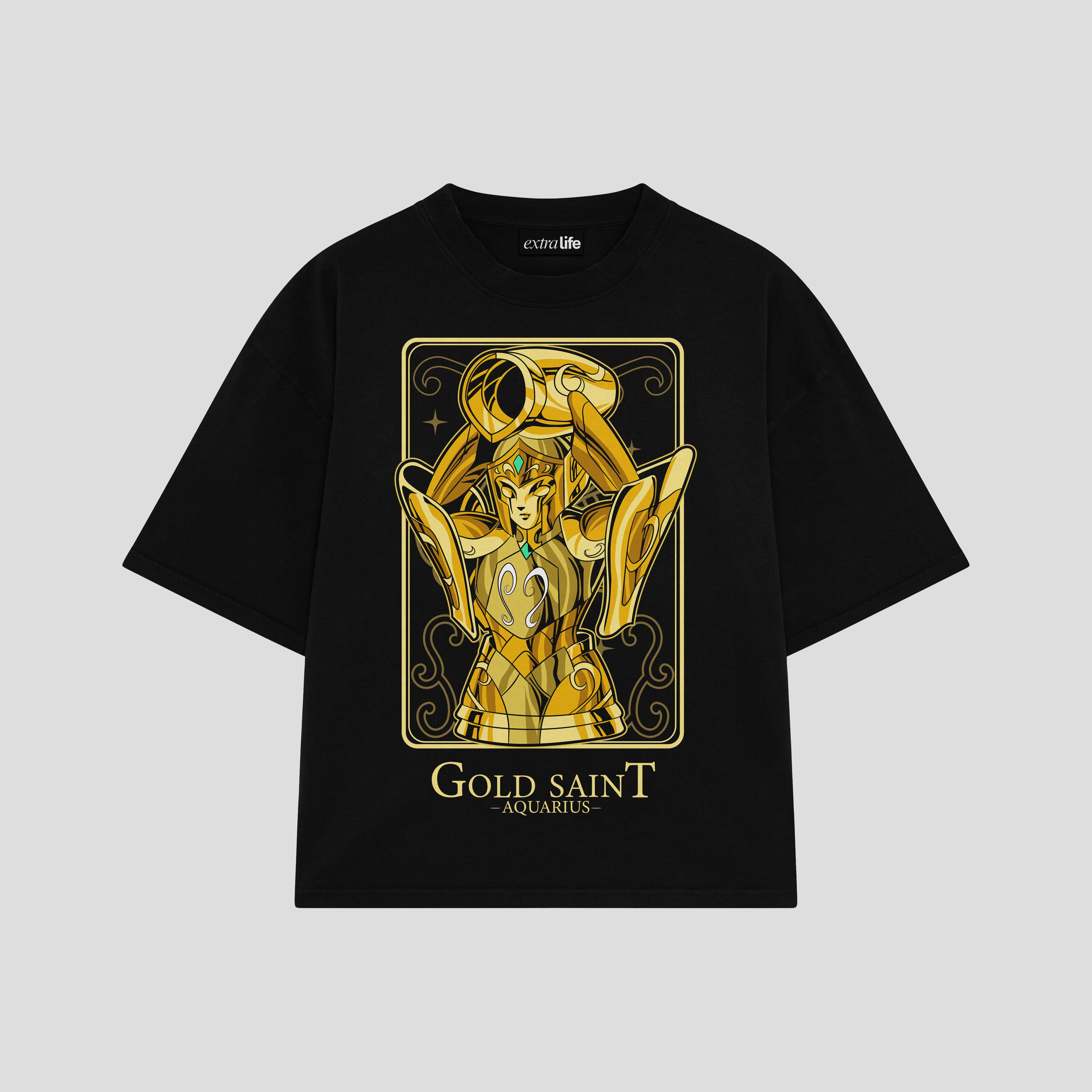Playera streetwear premium de anime y gaming ExtraLife MX, corte boxy oversized drop shoulder heavyweight en color Deep Black y Off-White, moda urbana mexicana de culto.
