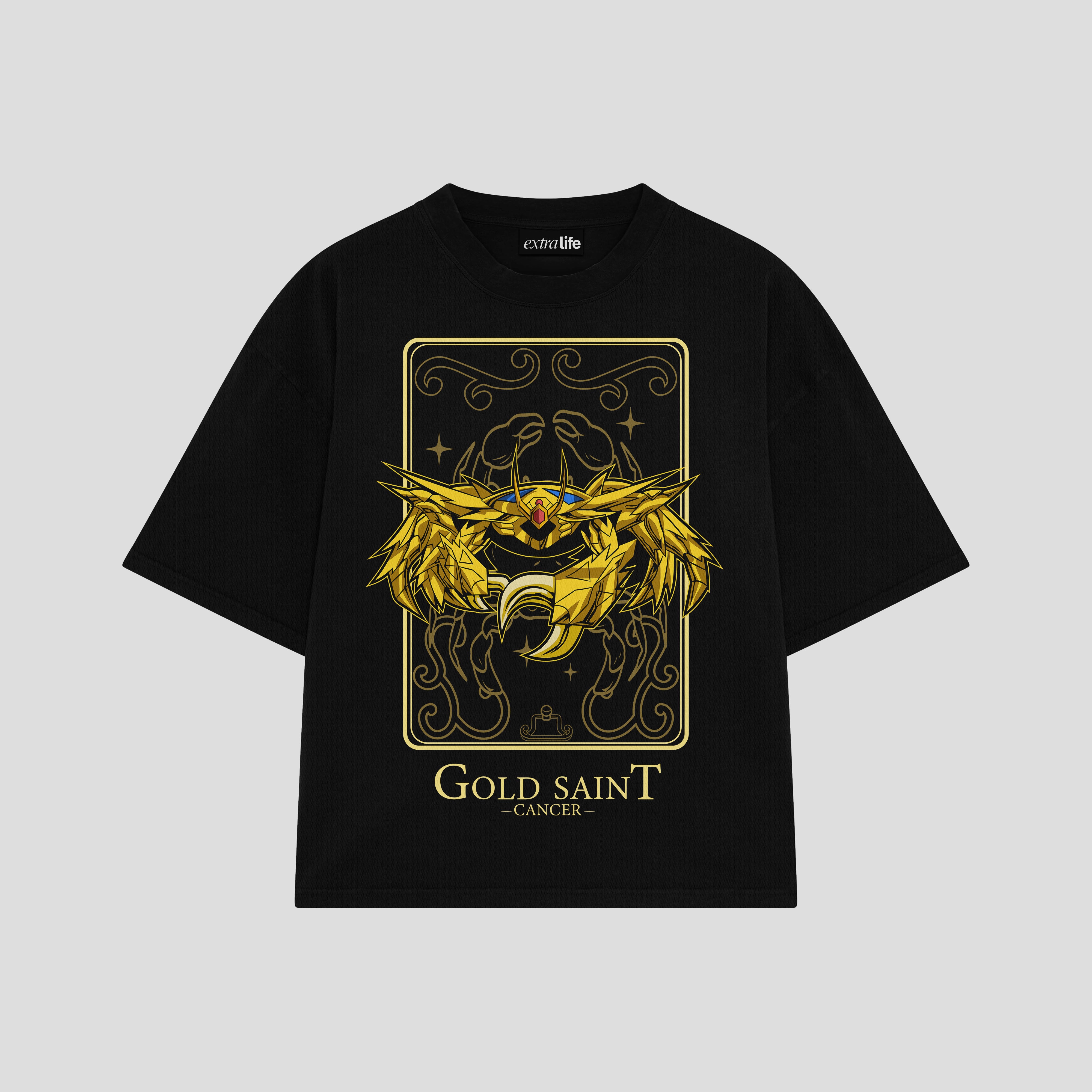 Playera streetwear premium de anime y gaming ExtraLife MX, corte boxy oversized drop shoulder heavyweight en color Deep Black y Off-White, moda urbana mexicana de culto.
