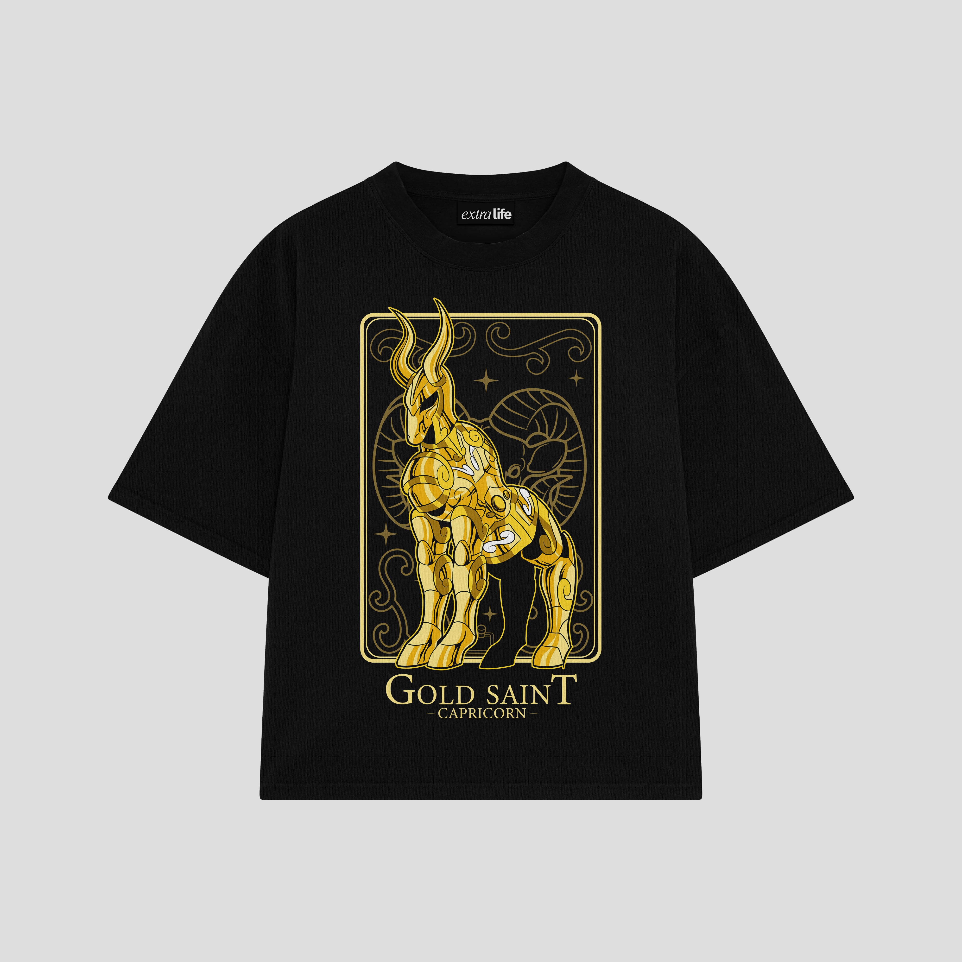 Playera streetwear premium de anime y gaming ExtraLife MX, corte boxy oversized drop shoulder heavyweight en color Deep Black y Off-White, moda urbana mexicana de culto.