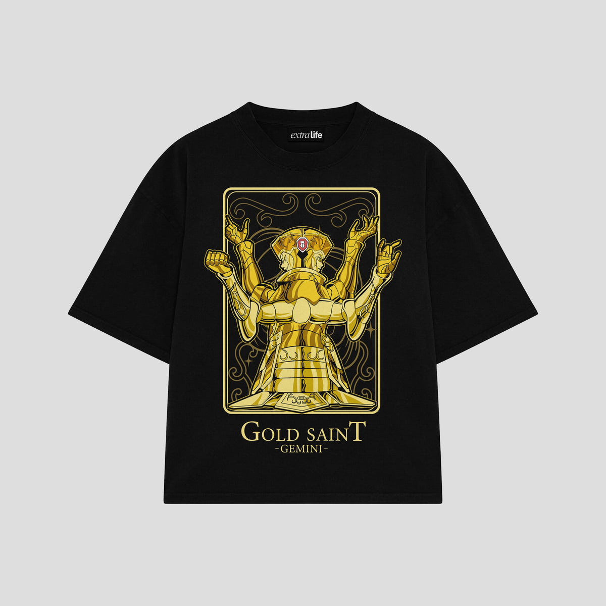 Playera streetwear premium de anime y gaming ExtraLife MX, corte oversized drop shoulder ligero y fresco en color Deep Black y Off-White, moda urbana mexicana de culto.