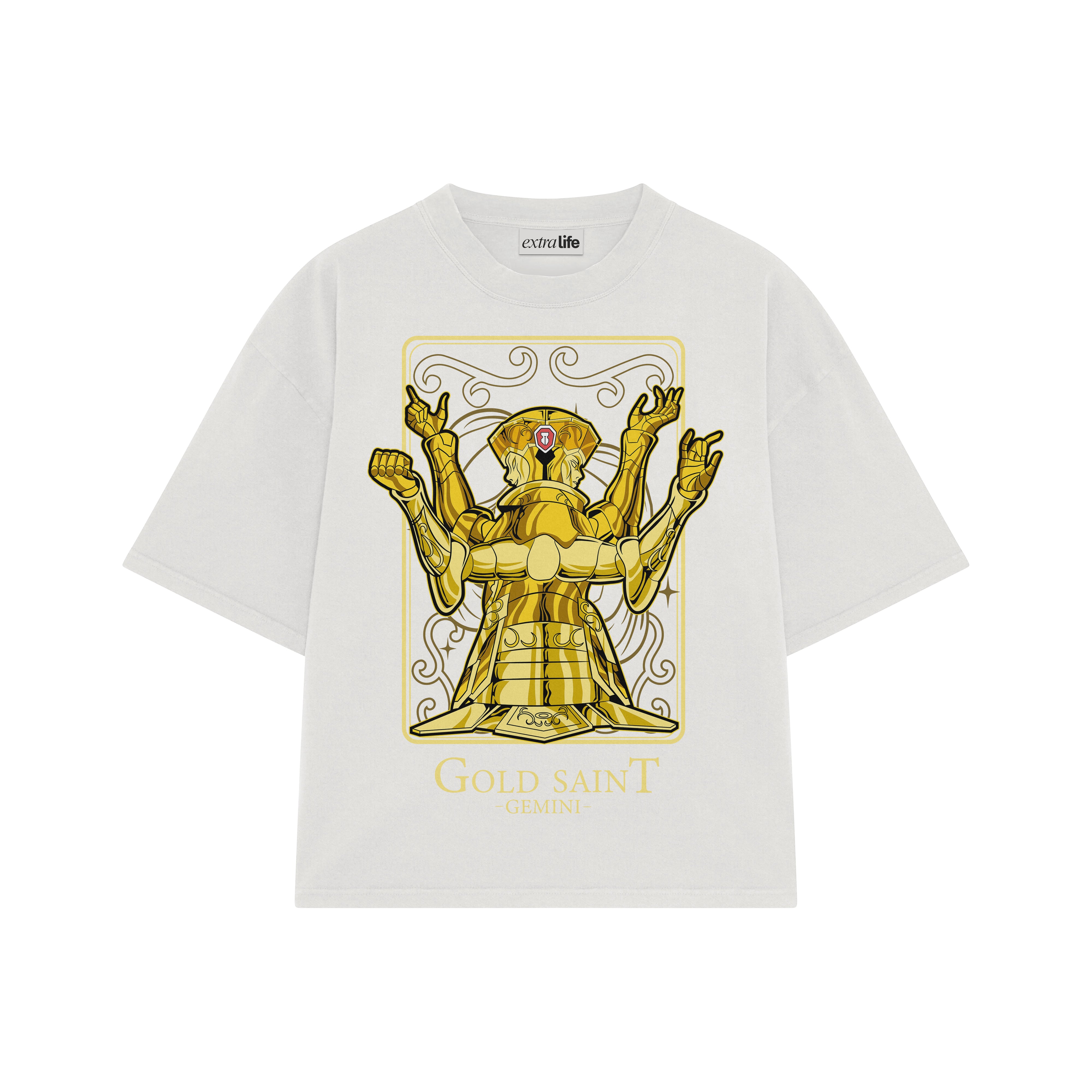 Playera streetwear premium de anime y gaming ExtraLife MX, corte boxy oversized drop shoulder heavyweight en color Deep Black y Off-White, moda urbana mexicana de culto.