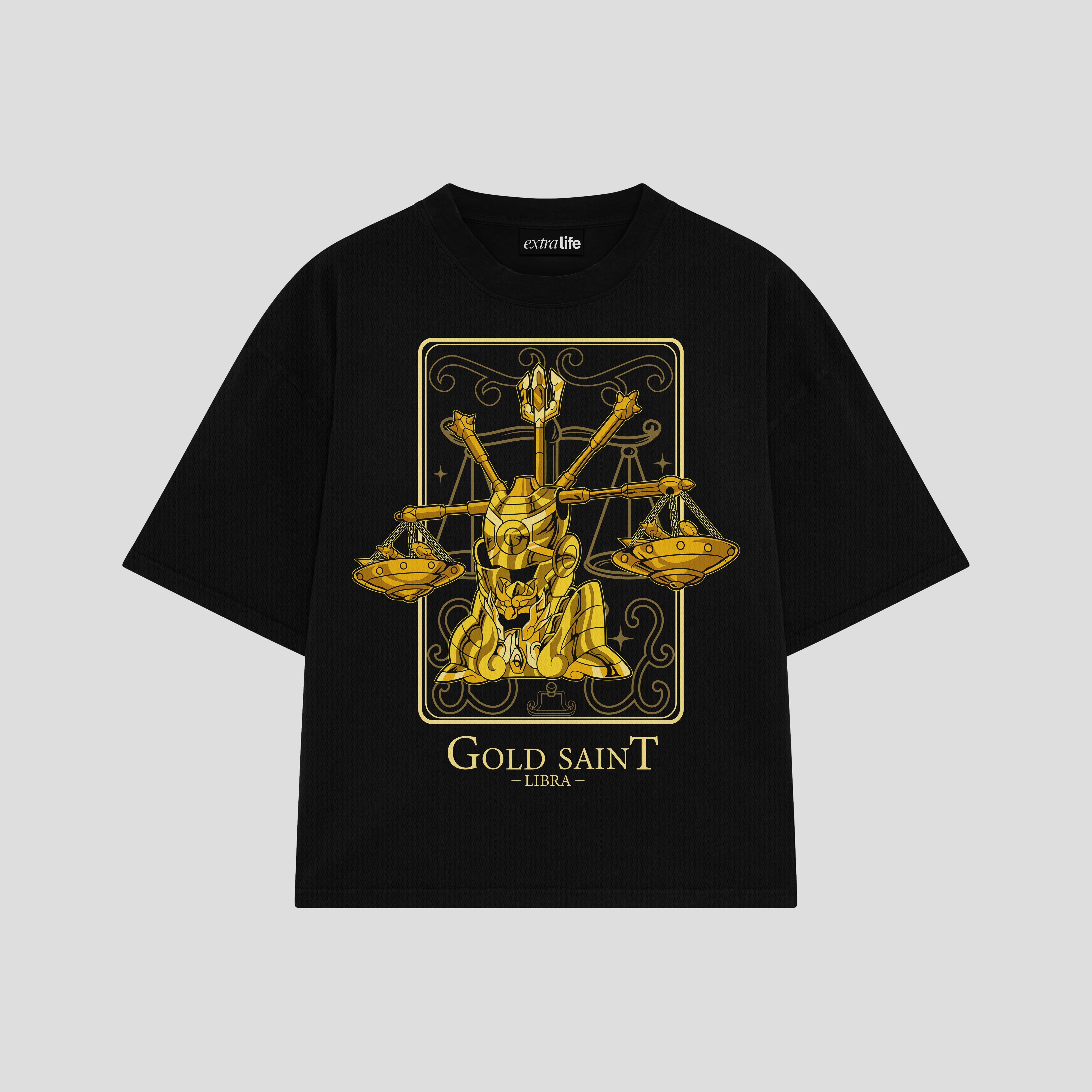Playera streetwear premium de anime y gaming ExtraLife MX, corte boxy oversized drop shoulder heavyweight en color Deep Black y Off-White, moda urbana mexicana de culto.