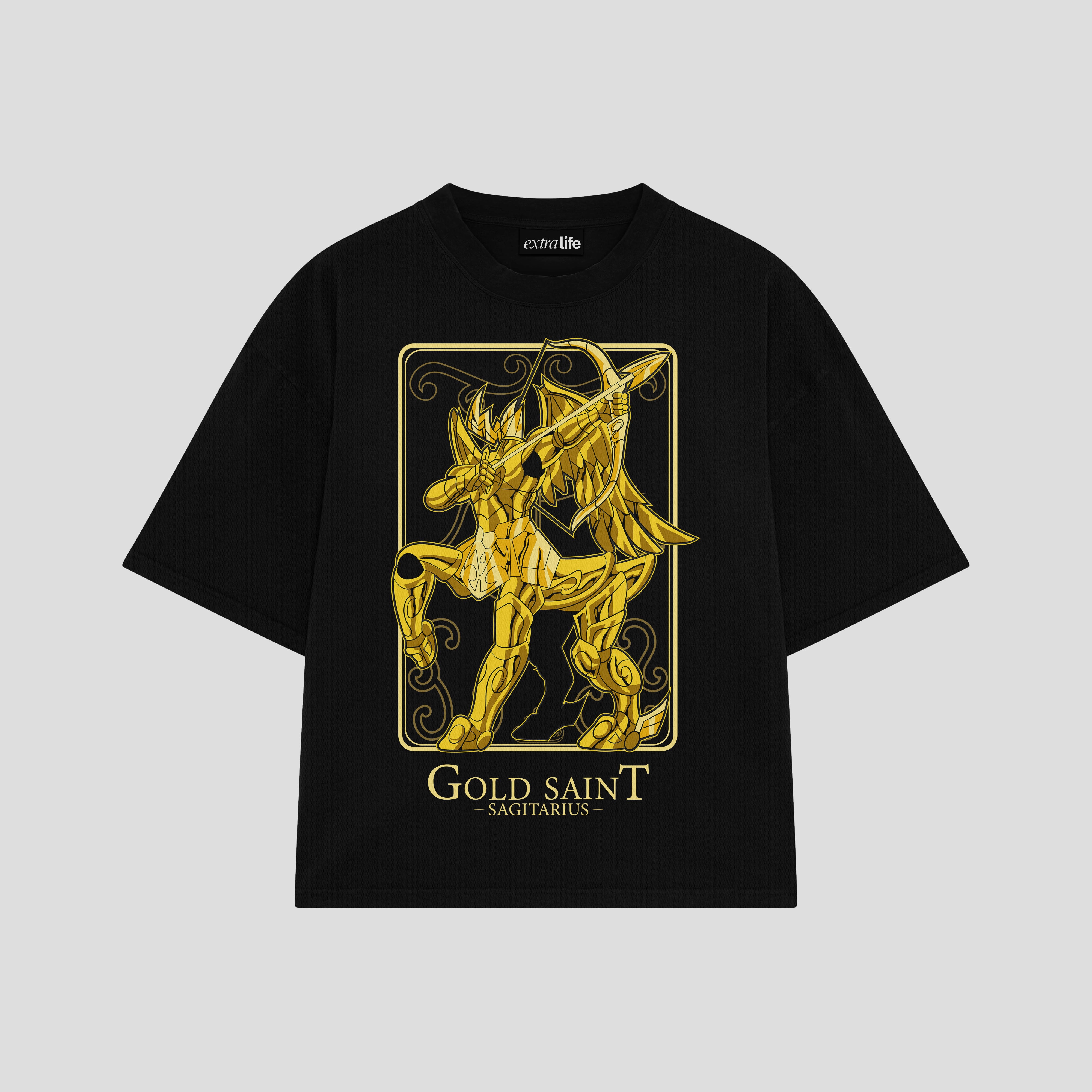 Playera streetwear premium de anime y gaming ExtraLife MX, corte boxy oversized drop shoulder heavyweight en color Deep Black y Off-White, moda urbana mexicana de culto.