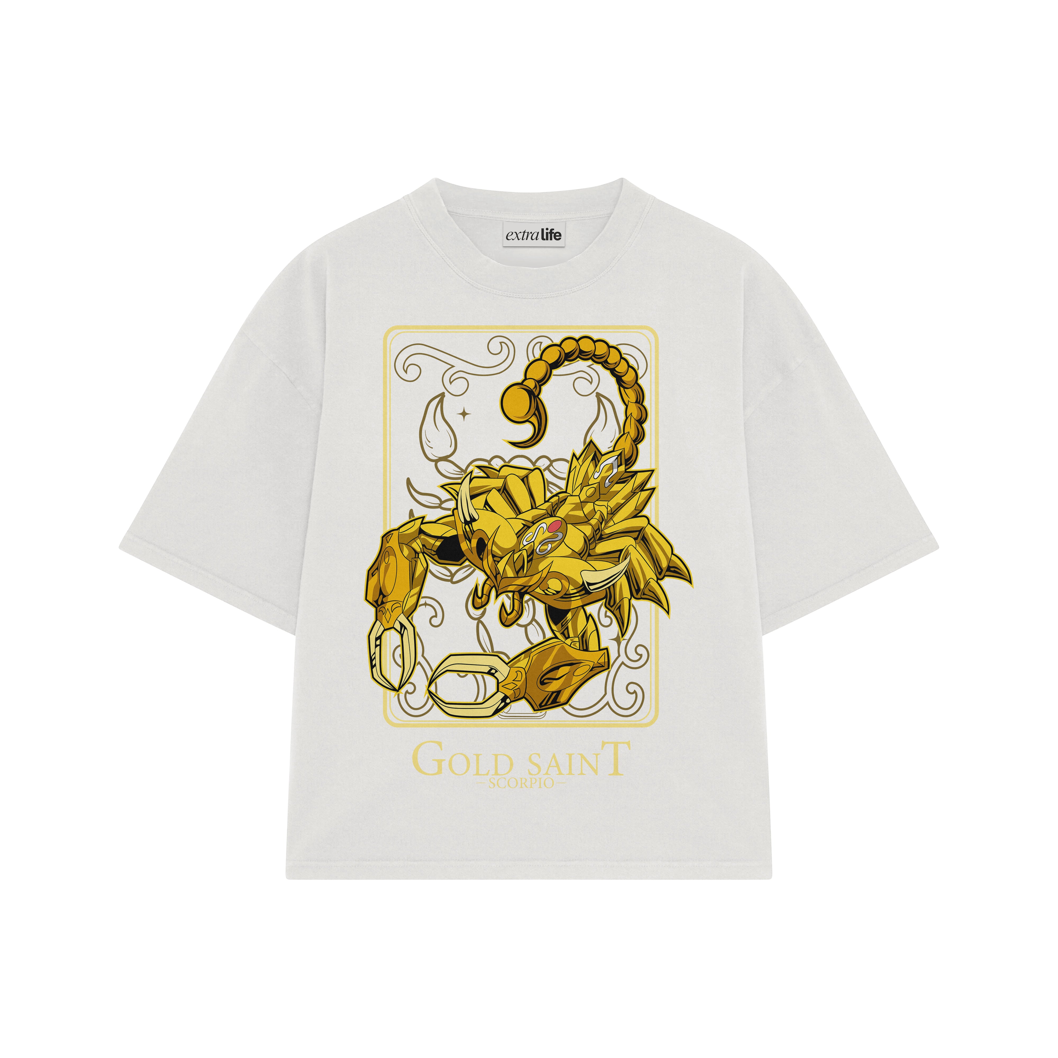 Playera streetwear premium de anime y gaming ExtraLife MX, corte boxy oversized drop shoulder heavyweight en color Deep Black y Off-White, moda urbana mexicana de culto.