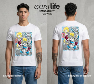 Los Caballeros del Cosmos | Lágrimas de Hielo #04647 - Playera Standard Fit | Pure White - Foto en modelo