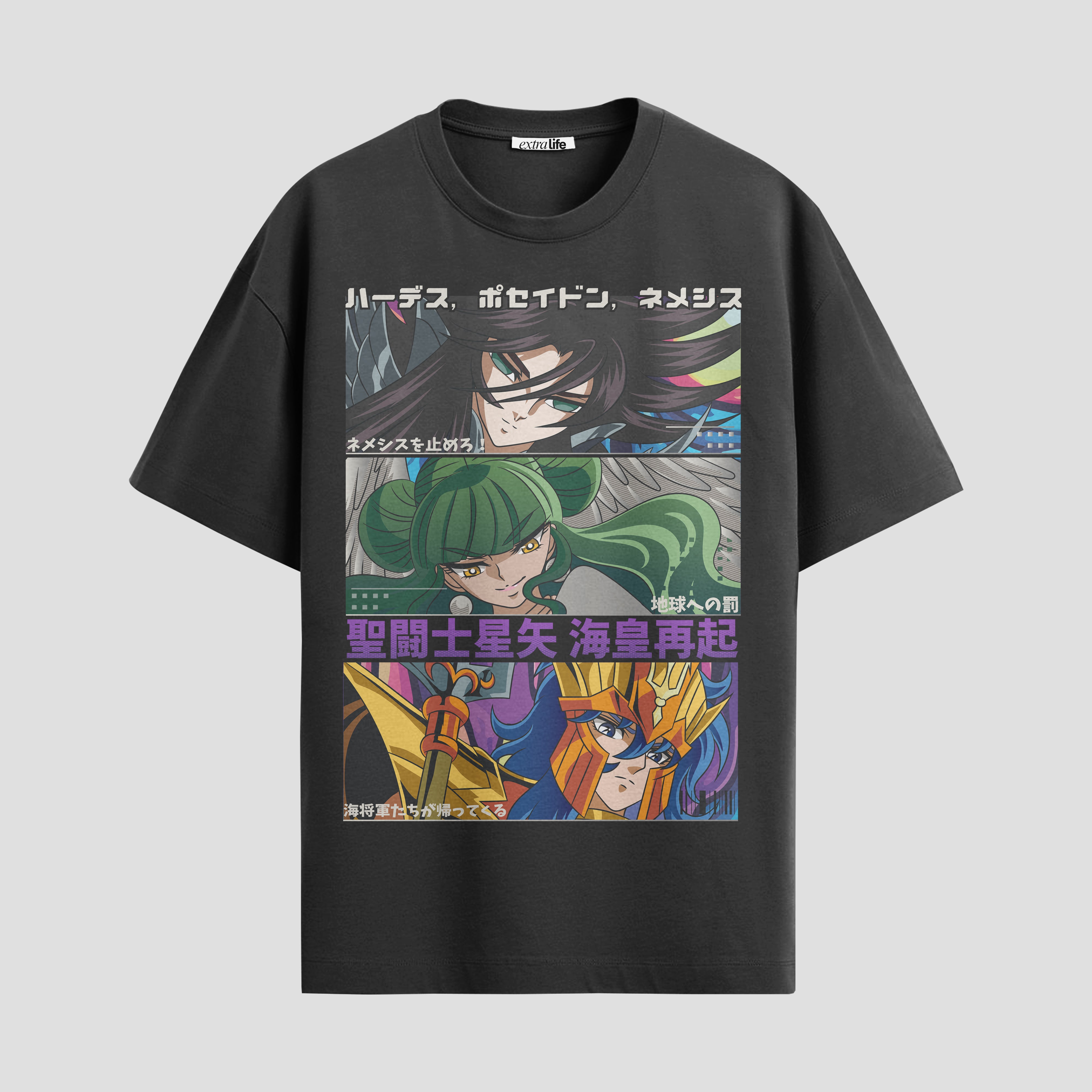 Playera urbana de anime y gaming ExtraLife MX, corte Standard Fit unisex ligero y transpirable en color Deep Black y Pure White, ropa de uso diario para gym y casual.