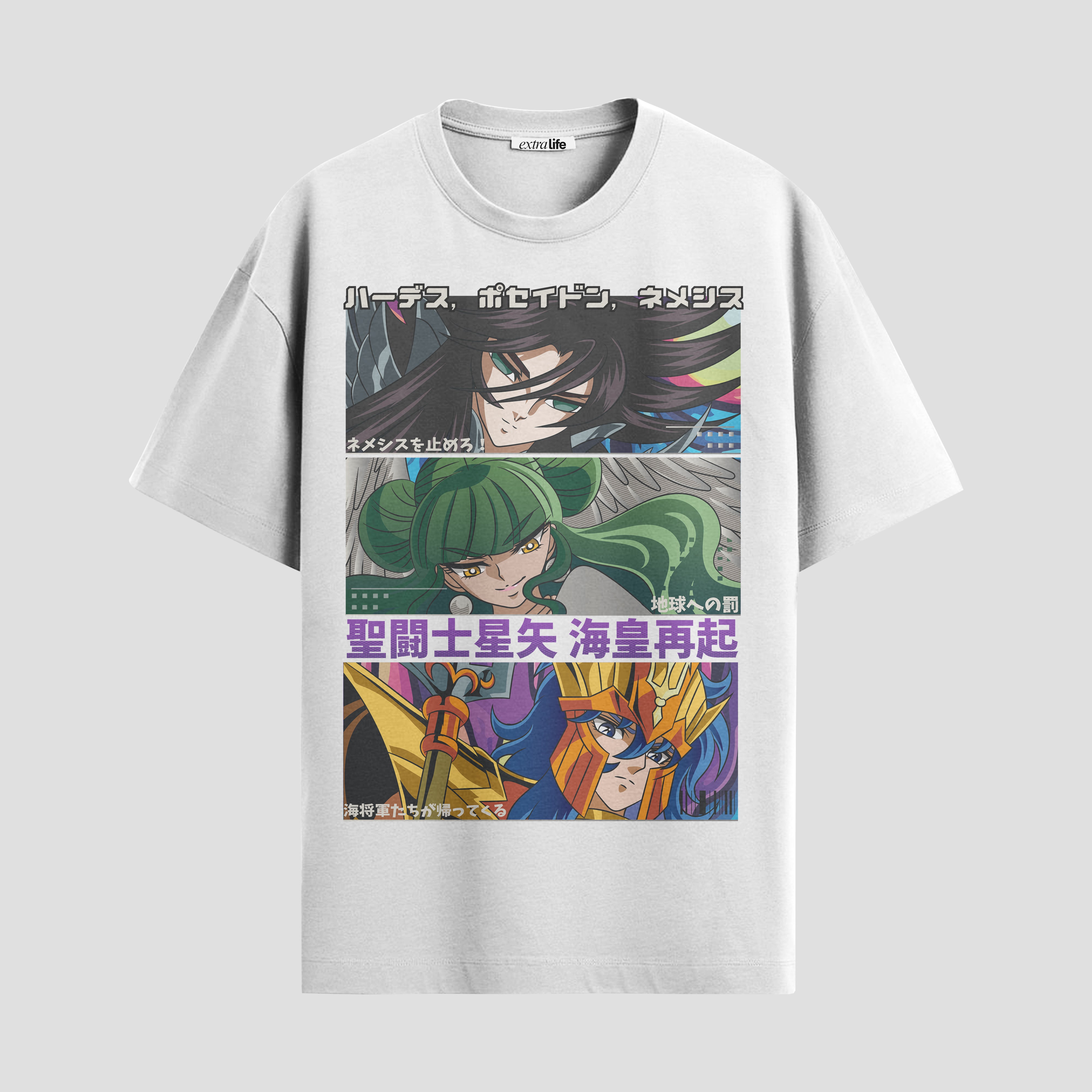 Playera urbana de anime y gaming ExtraLife MX, corte Standard Fit unisex ligero y transpirable en color Deep Black y Pure White, ropa de uso diario para gym y casual.