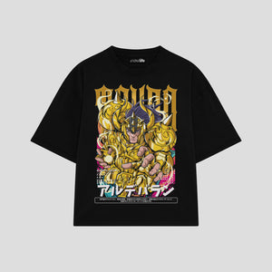 Playera streetwear premium de anime y gaming ExtraLife MX, corte boxy oversized drop shoulder heavyweight en color Deep Black y Off-White, moda urbana mexicana de culto.