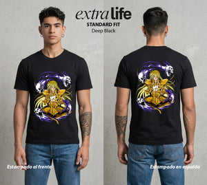 Los Caballeros del Cosmos | Ilusión de Buda #04653 - Playera Standard Fit | Deep Black - Foto en modelo