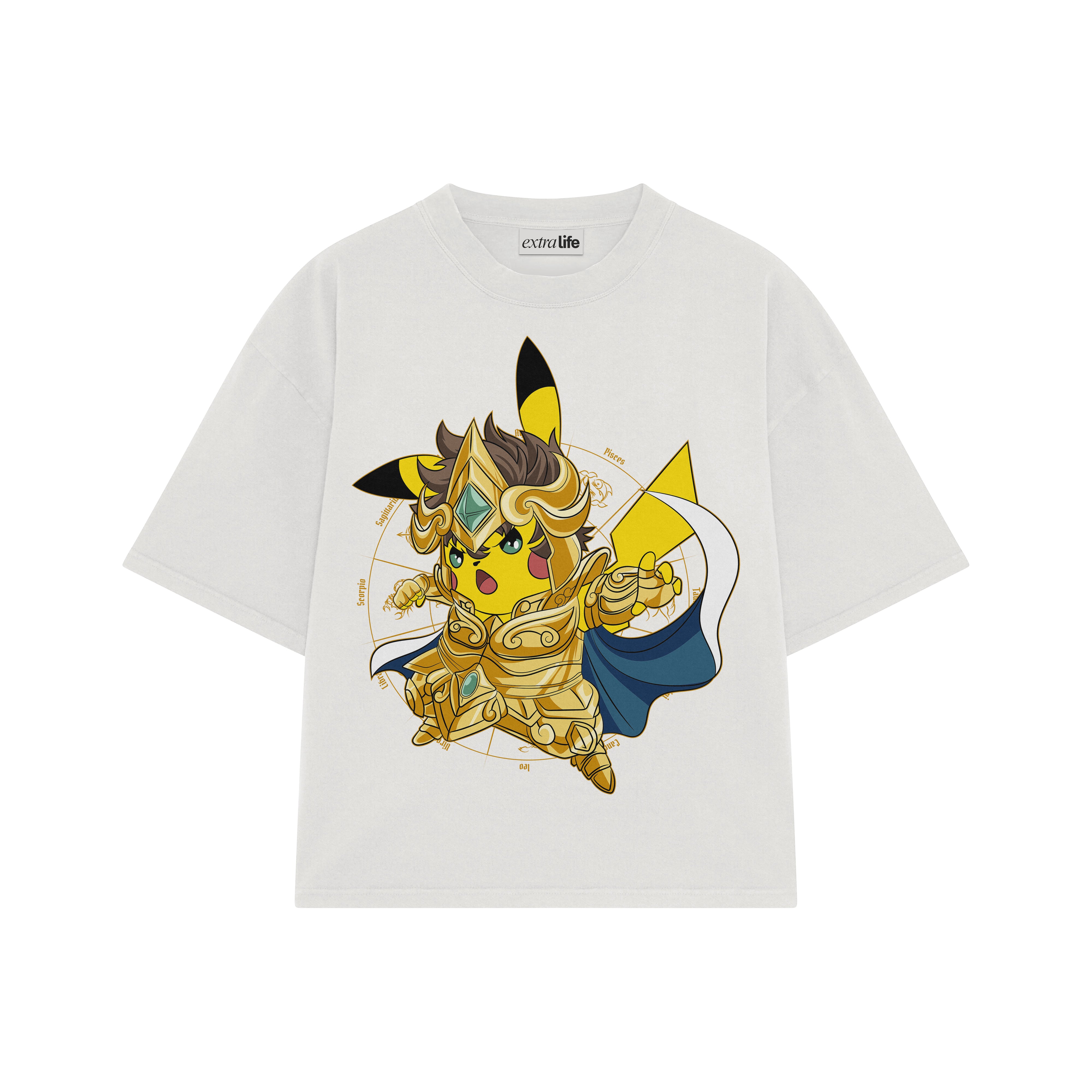 Playera streetwear premium de anime y gaming ExtraLife MX, corte boxy oversized drop shoulder heavyweight en color Deep Black y Off-White, moda urbana mexicana de culto.
