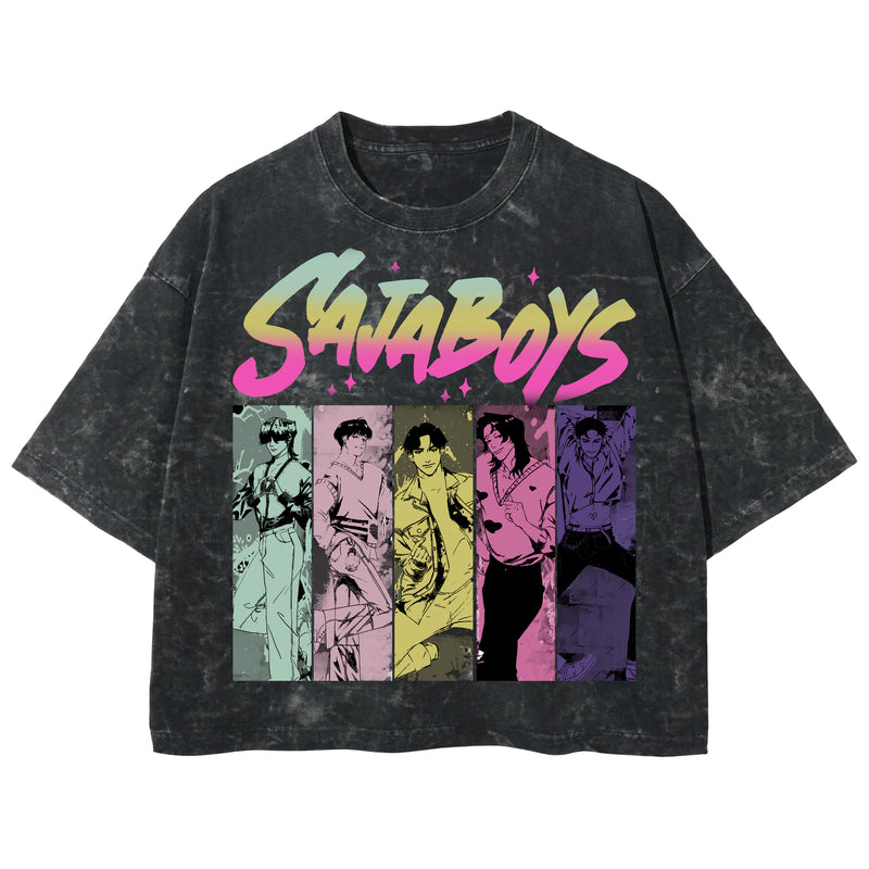 Playera streetwear premium de anime y gaming ExtraLife MX, corte boxy deluxe mineral wash heavyweight en color Acid Wash, moda urbana mexicana de culto.
