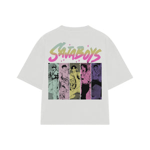 Playera streetwear premium de anime y gaming ExtraLife MX, corte boxy oversized drop shoulder heavyweight en color Deep Black y Off-White, moda urbana mexicana de culto.