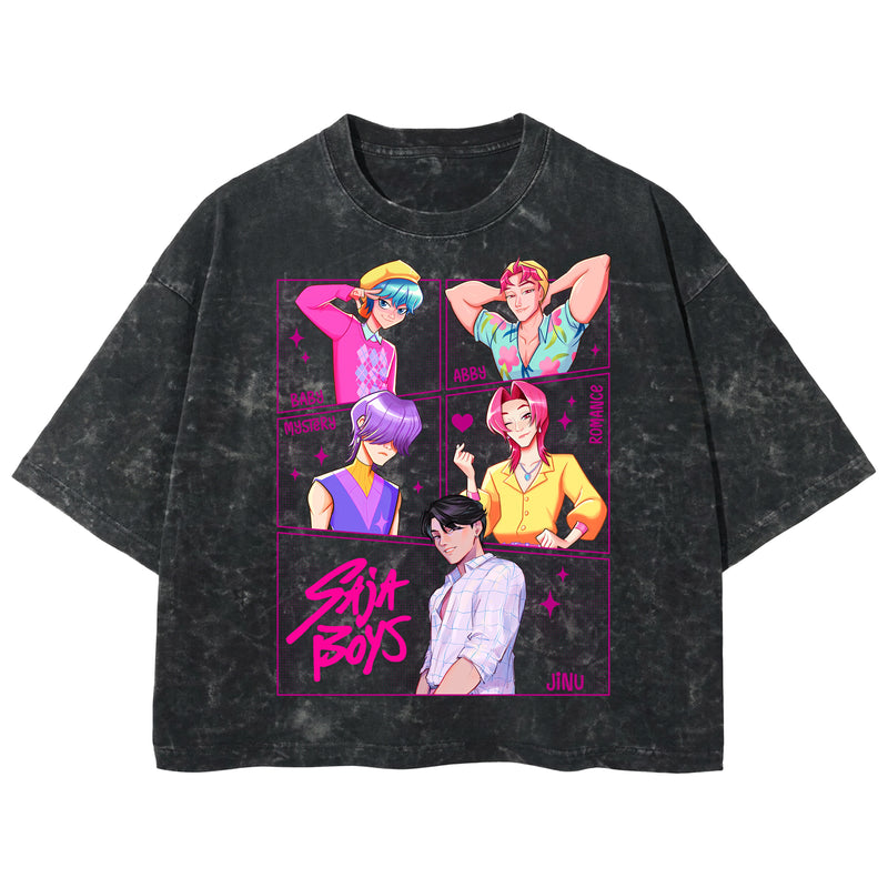 Playera streetwear premium de anime y gaming ExtraLife MX, corte boxy deluxe mineral wash heavyweight en color Acid Wash, moda urbana mexicana de culto.