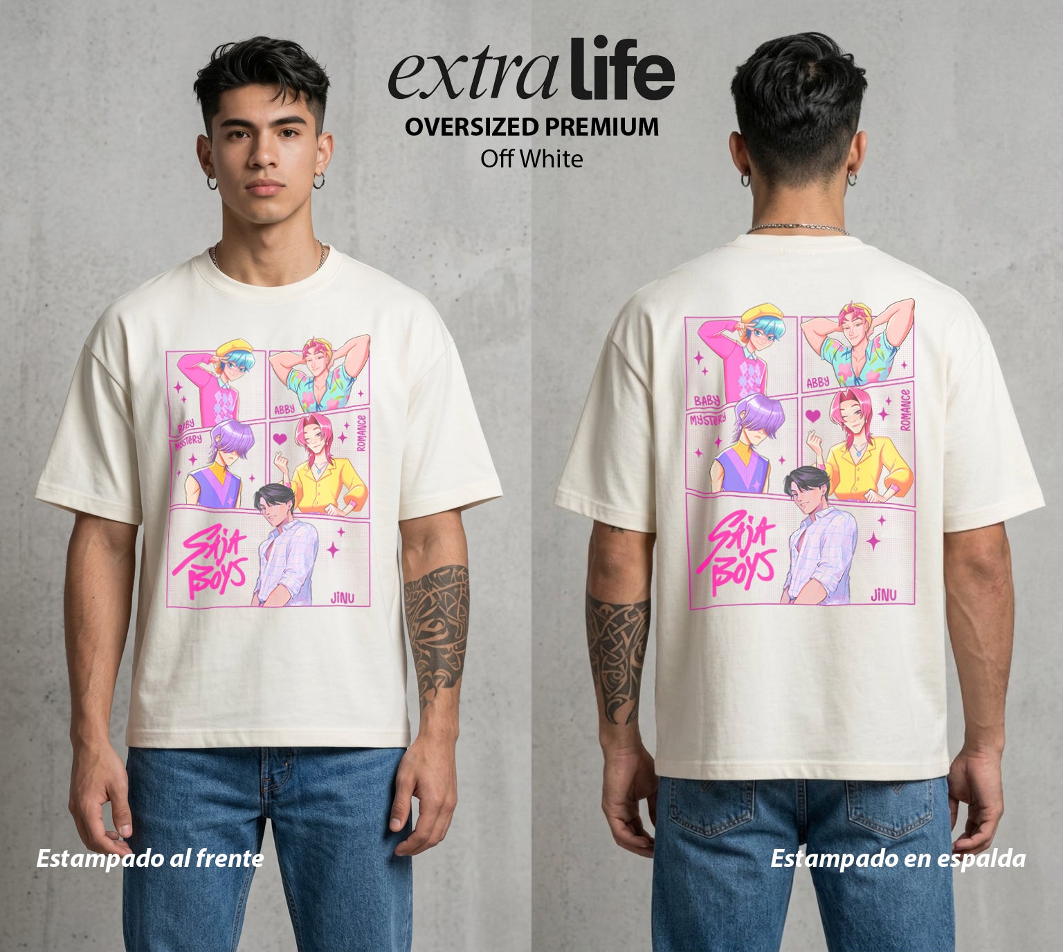 Chicos del Desierto | El Escuadrón del Oasis #04657 - Playera Oversized Premium | Off White - Foto en modelo