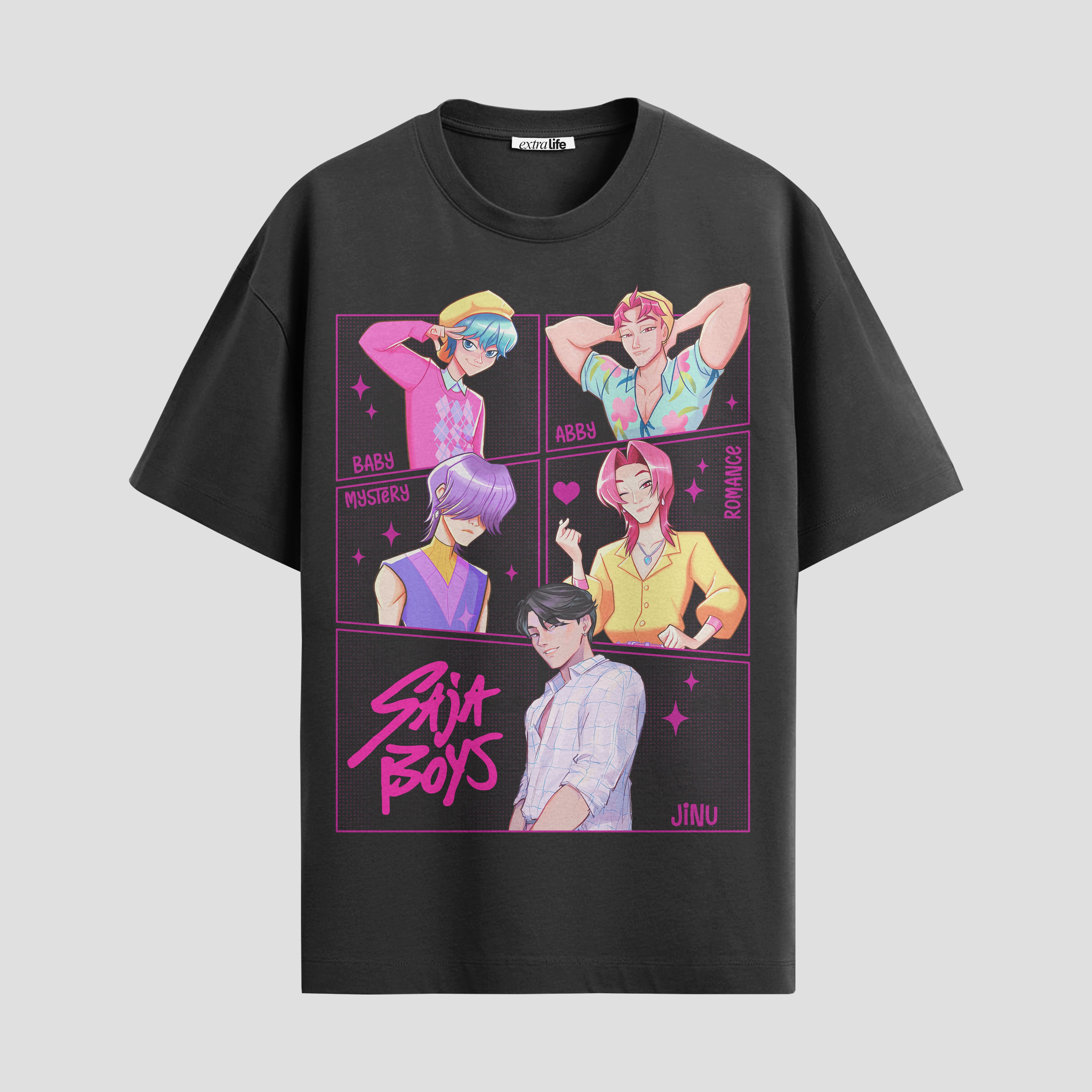 Playera urbana de anime y gaming ExtraLife MX, corte Standard Fit unisex ligero y transpirable en color Deep Black y Pure White, ropa de uso diario para gym y casual.