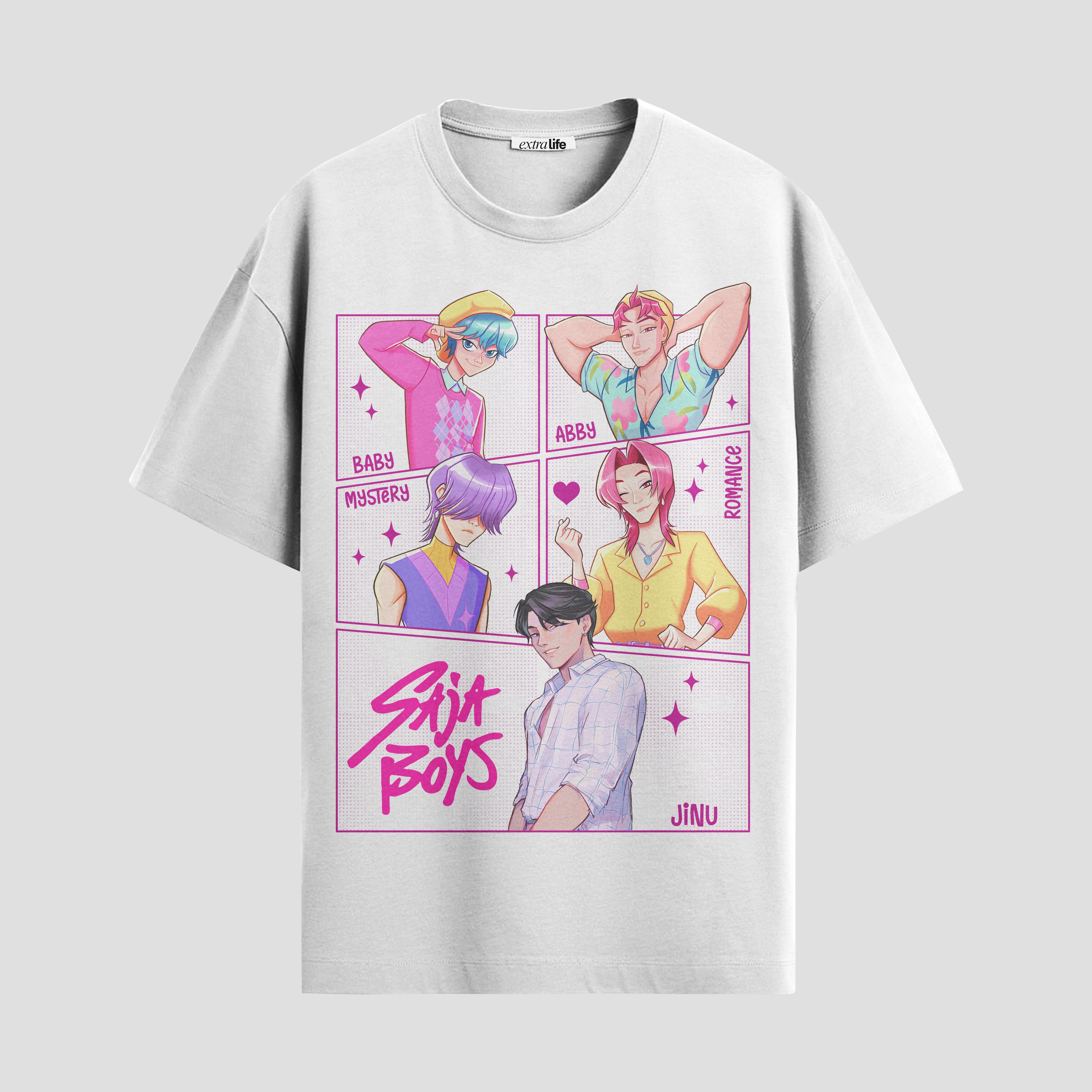 Playera urbana de anime y gaming ExtraLife MX, corte Standard Fit unisex ligero y transpirable en color Deep Black y Pure White, ropa de uso diario para gym y casual.