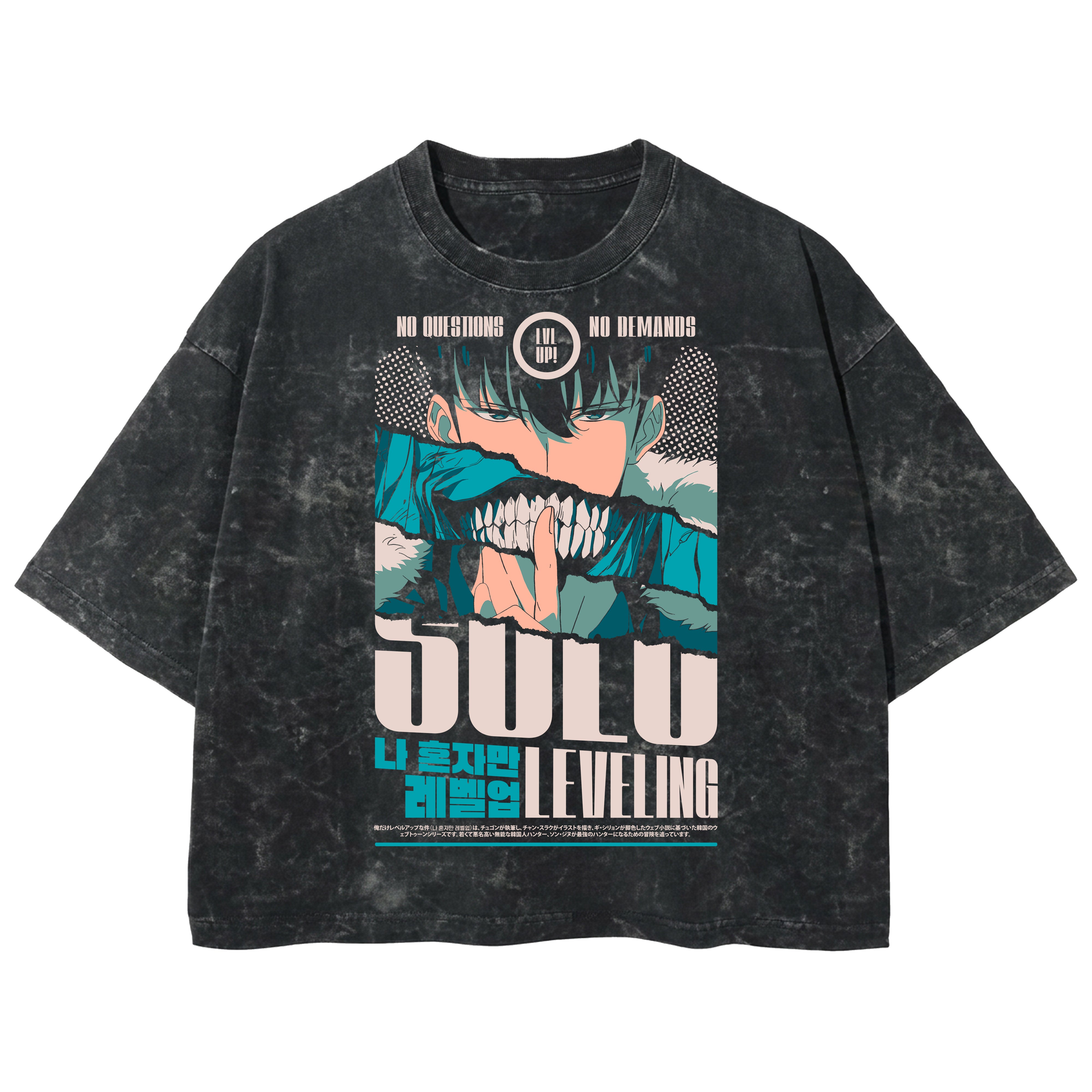 Playera streetwear premium de anime y gaming ExtraLife MX, corte boxy deluxe mineral wash heavyweight en color Acid Wash, moda urbana mexicana de culto.