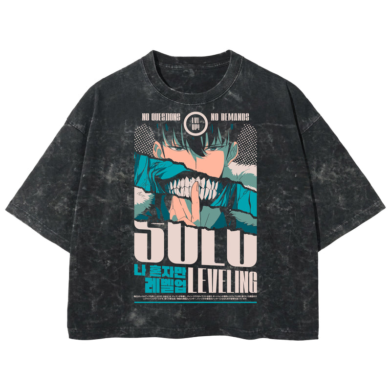 Playera streetwear premium de anime y gaming ExtraLife MX, corte boxy deluxe mineral wash heavyweight en color Acid Wash, moda urbana mexicana de culto.
