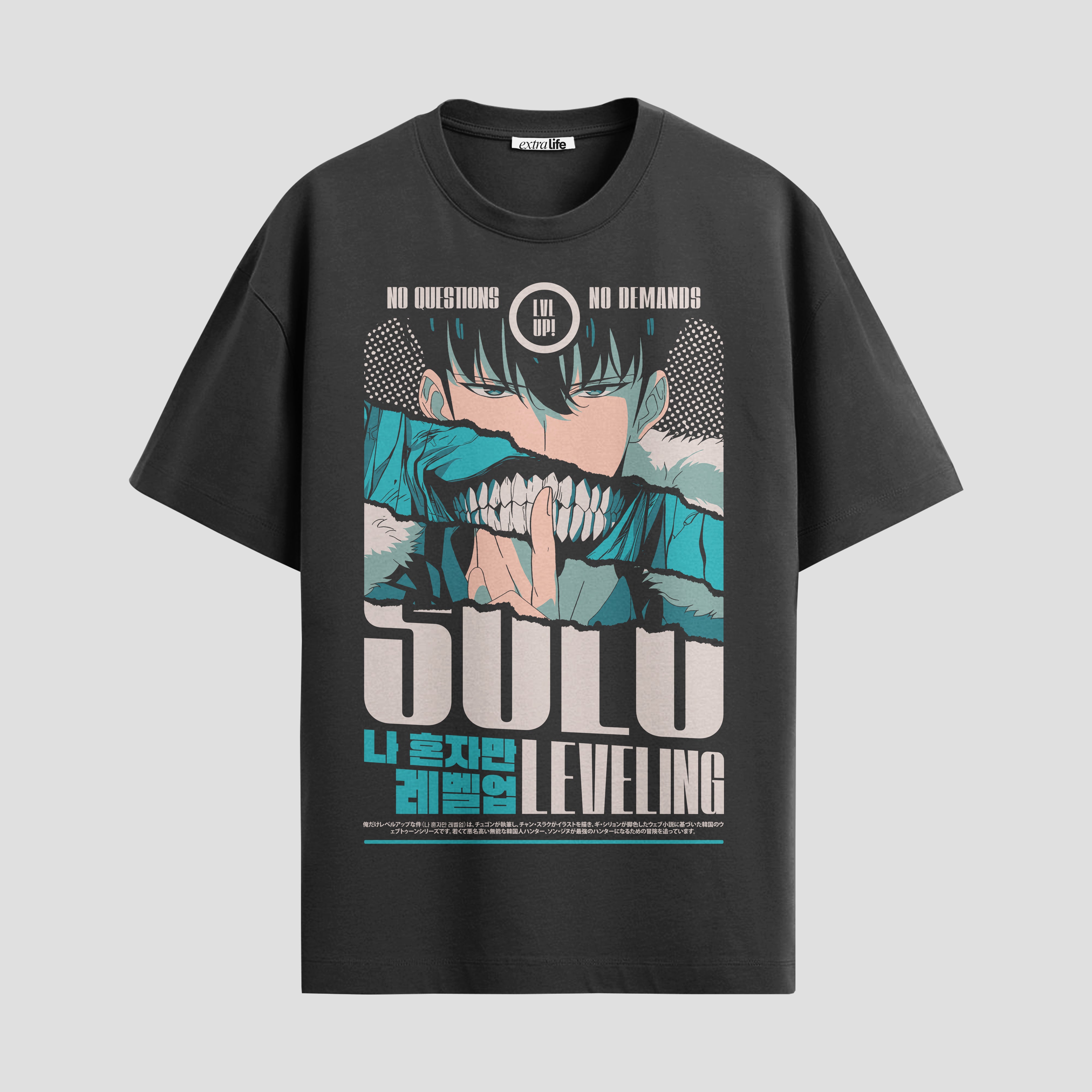 Playera urbana de anime y gaming ExtraLife MX, corte Standard Fit unisex ligero y transpirable en color Deep Black y Pure White, ropa de uso diario para gym y casual.