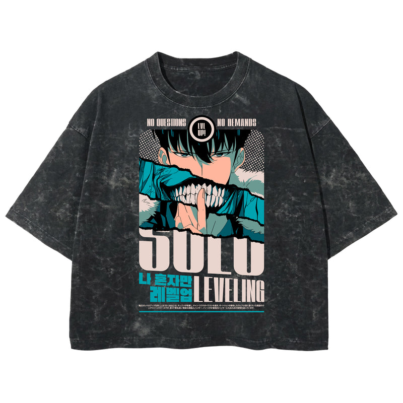 Playera streetwear premium de anime y gaming ExtraLife MX, corte boxy deluxe mineral wash heavyweight en color Acid Wash, moda urbana mexicana de culto.
