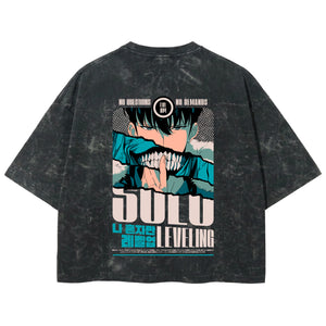 Playera streetwear premium de anime y gaming ExtraLife MX, corte boxy deluxe mineral wash heavyweight en color Acid Wash, moda urbana mexicana de culto.