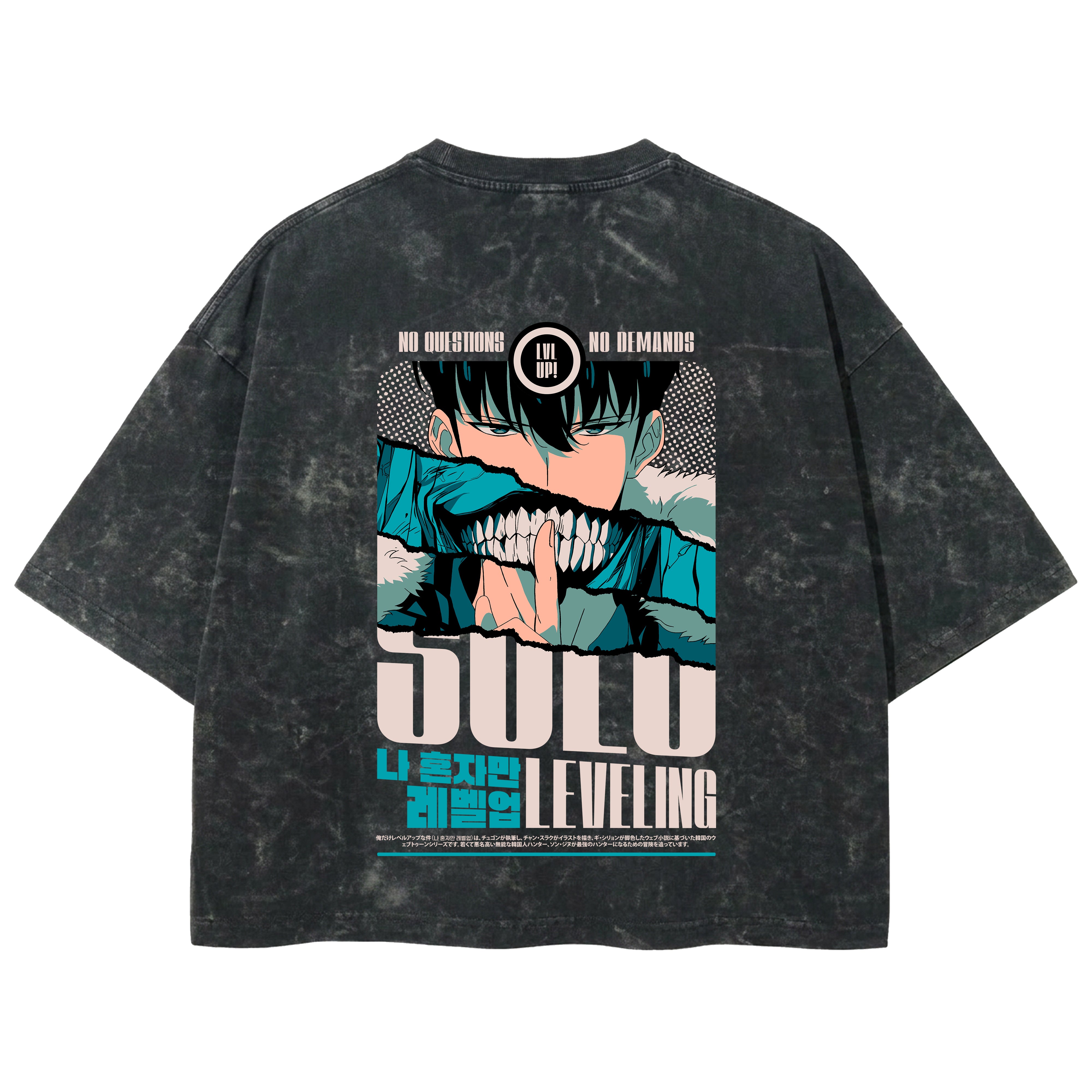 Playera streetwear premium de anime y gaming ExtraLife MX, corte boxy deluxe mineral wash heavyweight en color Acid Wash, moda urbana mexicana de culto.