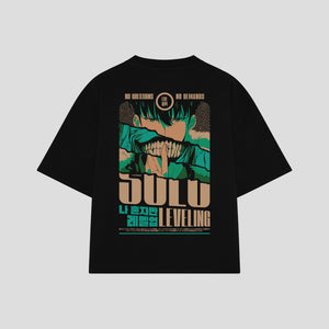 Playera streetwear premium de anime y gaming ExtraLife MX, corte boxy oversized drop shoulder heavyweight en color Deep Black y Off-White, moda urbana mexicana de culto.