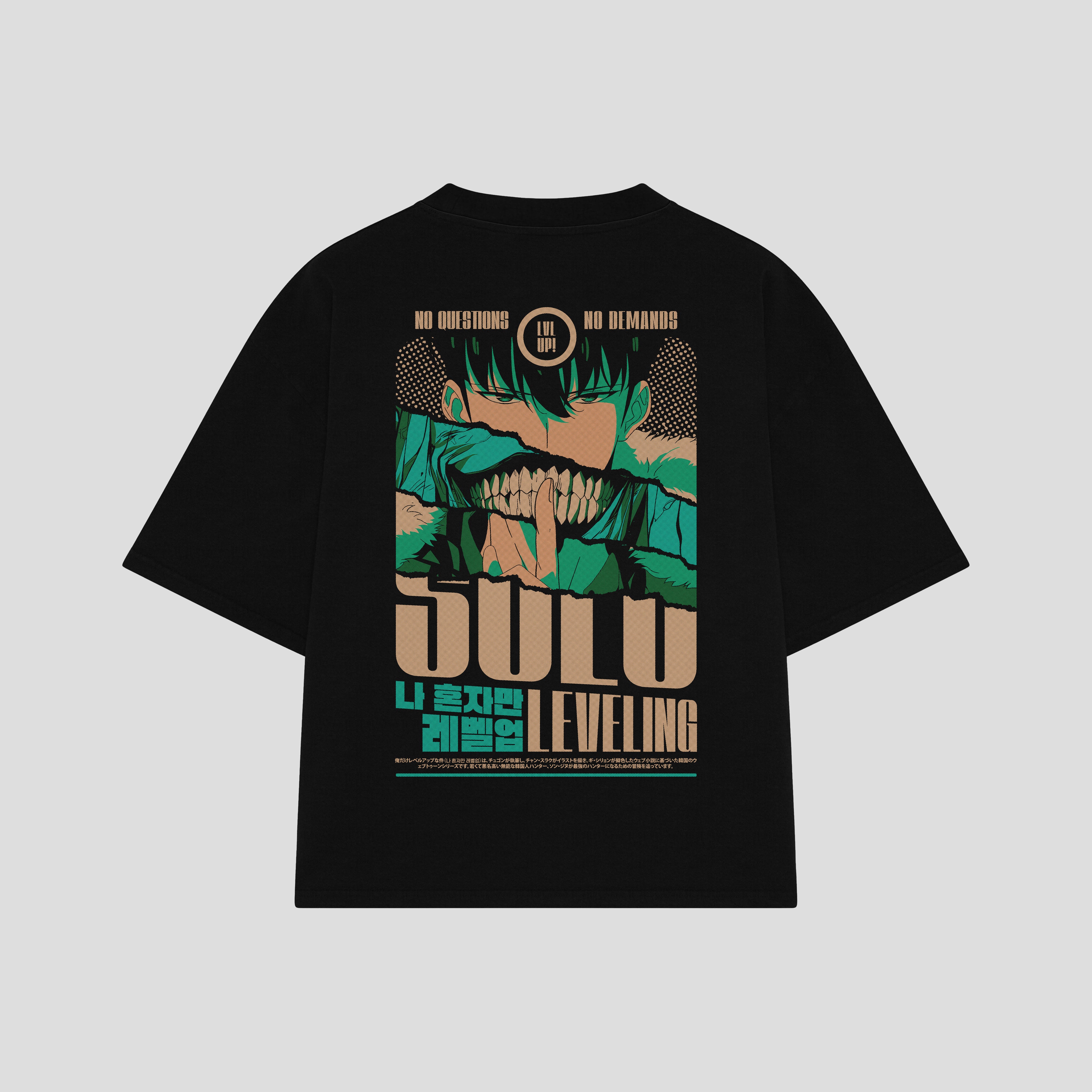 Playera streetwear premium de anime y gaming ExtraLife MX, corte boxy oversized drop shoulder heavyweight en color Deep Black y Off-White, moda urbana mexicana de culto.