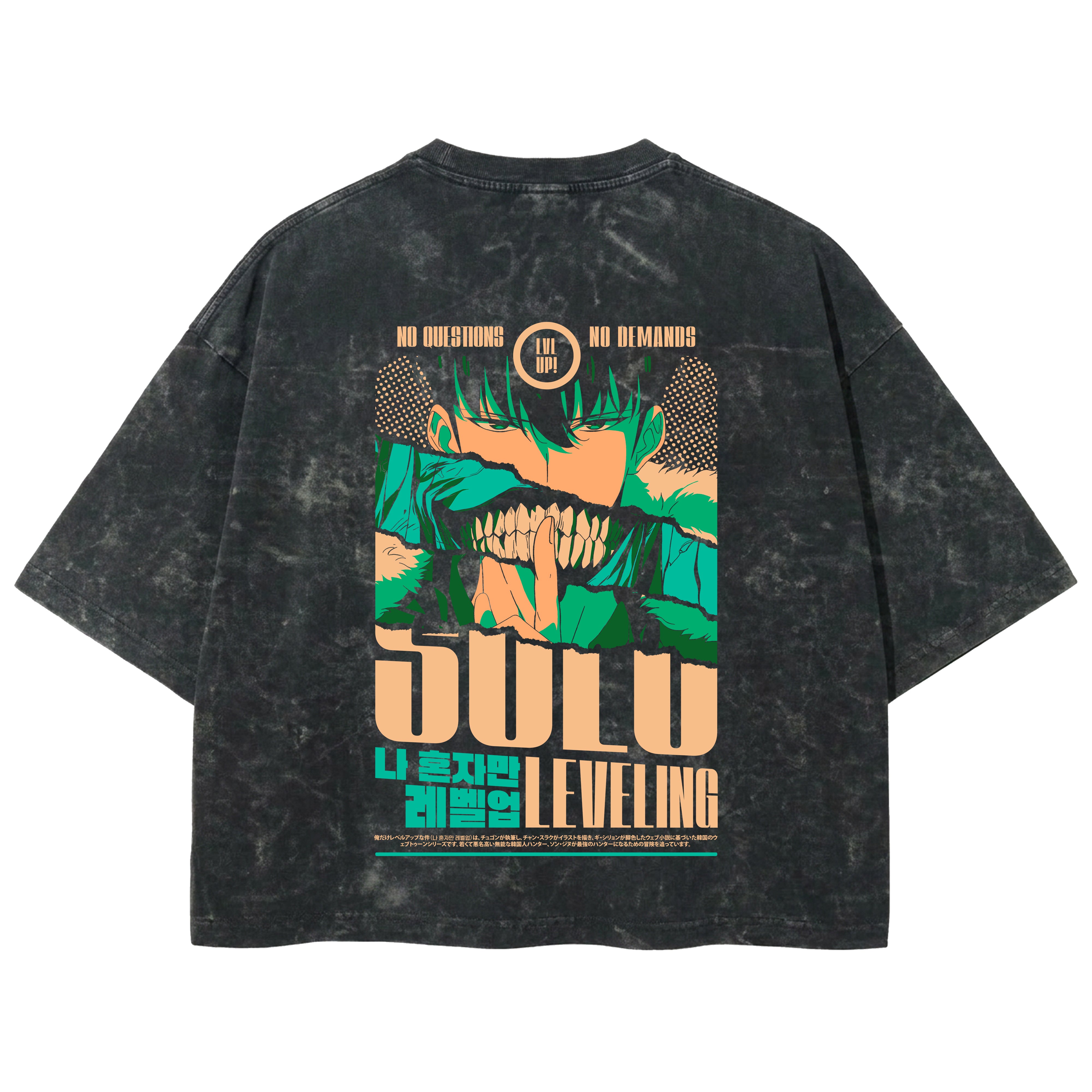 Playera streetwear premium de anime y gaming ExtraLife MX, corte boxy deluxe mineral wash heavyweight en color Acid Wash, moda urbana mexicana de culto.