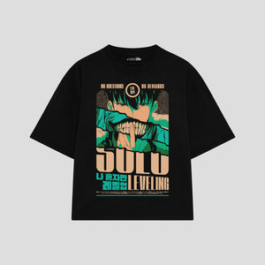 Playera streetwear premium de anime y gaming ExtraLife MX, corte boxy oversized drop shoulder heavyweight en color Deep Black y Off-White, moda urbana mexicana de culto.