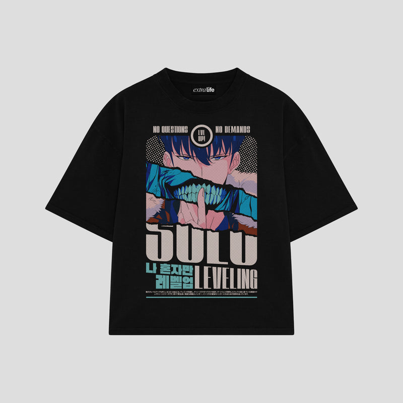Playera streetwear premium de anime y gaming ExtraLife MX, corte boxy oversized drop shoulder heavyweight en color Deep Black y Off-White, moda urbana mexicana de culto.