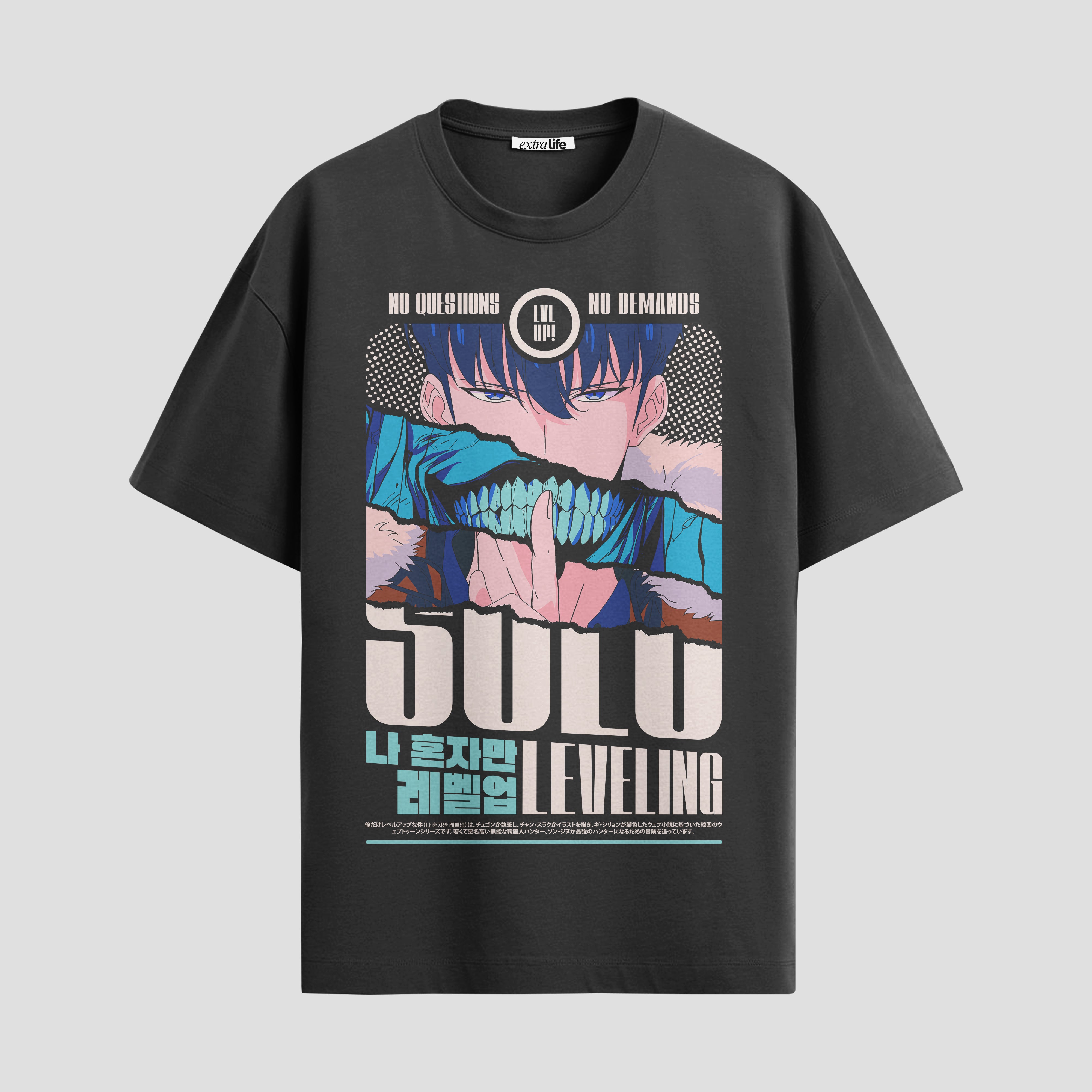 Playera urbana de anime y gaming ExtraLife MX, corte Standard Fit unisex ligero y transpirable en color Deep Black y Pure White, ropa de uso diario para gym y casual.