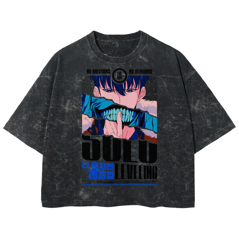 Playera streetwear premium de anime y gaming ExtraLife MX, corte boxy deluxe mineral wash heavyweight en color Acid Wash, moda urbana mexicana de culto.