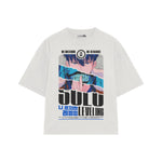 Playera streetwear premium de anime y gaming ExtraLife MX, corte boxy oversized drop shoulder heavyweight en color Deep Black y Off-White, moda urbana mexicana de culto.