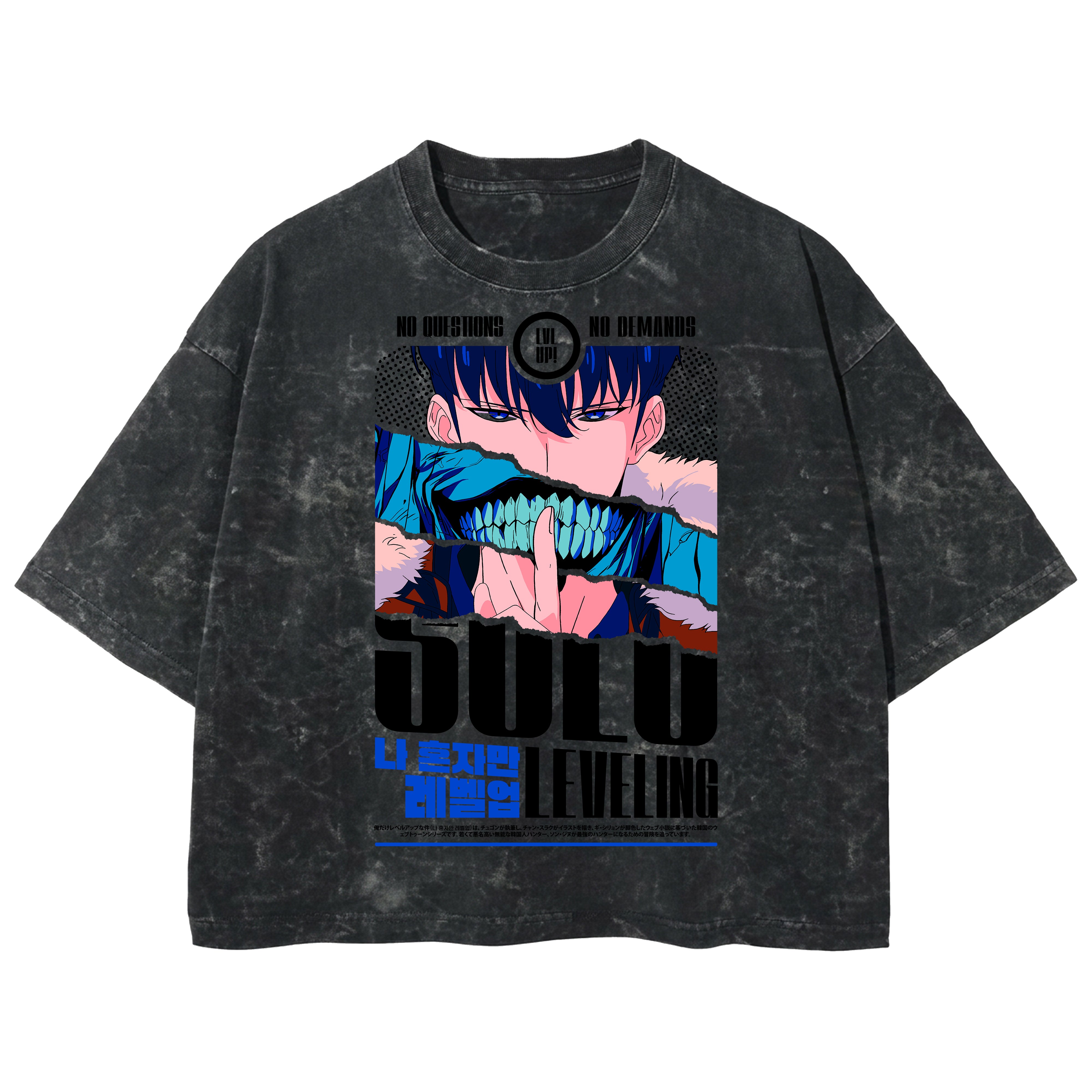 Playera streetwear premium de anime y gaming ExtraLife MX, corte boxy deluxe mineral wash heavyweight en color Acid Wash, moda urbana mexicana de culto.