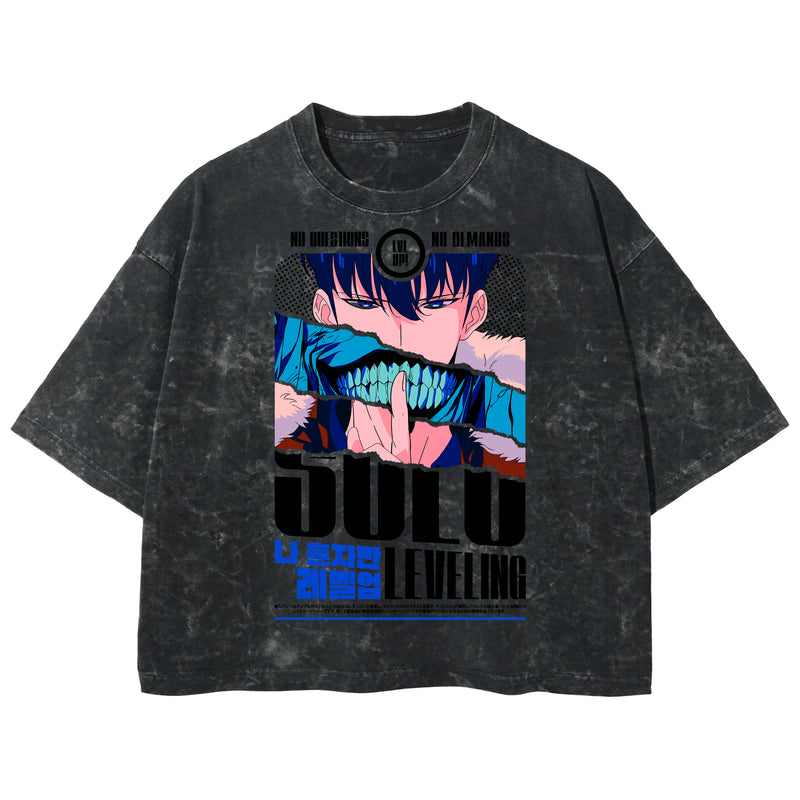 Playera streetwear premium de anime y gaming ExtraLife MX, corte boxy deluxe mineral wash heavyweight en color Acid Wash, moda urbana mexicana de culto.