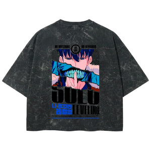 Playera streetwear premium de anime y gaming ExtraLife MX, corte boxy deluxe mineral wash heavyweight en color Acid Wash, moda urbana mexicana de culto.