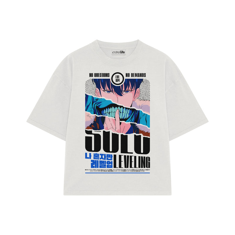 Playera streetwear premium de anime y gaming ExtraLife MX, corte boxy oversized drop shoulder heavyweight en color Deep Black y Off-White, moda urbana mexicana de culto.