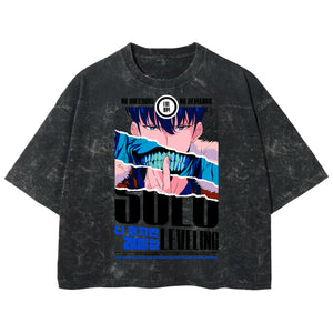 Playera streetwear premium de anime y gaming ExtraLife MX, corte boxy deluxe mineral wash heavyweight en color Acid Wash, moda urbana mexicana de culto.