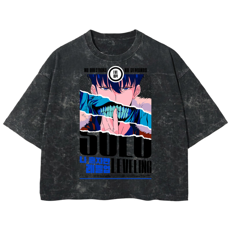 Playera streetwear premium de anime y gaming ExtraLife MX, corte boxy deluxe mineral wash heavyweight en color Acid Wash, moda urbana mexicana de culto.