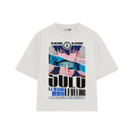 Playera streetwear premium de anime y gaming ExtraLife MX, corte boxy oversized drop shoulder heavyweight en color Deep Black y Off-White, moda urbana mexicana de culto.