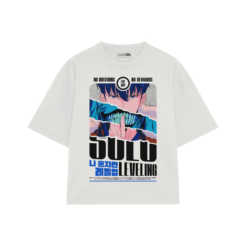 Playera streetwear premium de anime y gaming ExtraLife MX, corte boxy oversized drop shoulder heavyweight en color Deep Black y Off-White, moda urbana mexicana de culto.