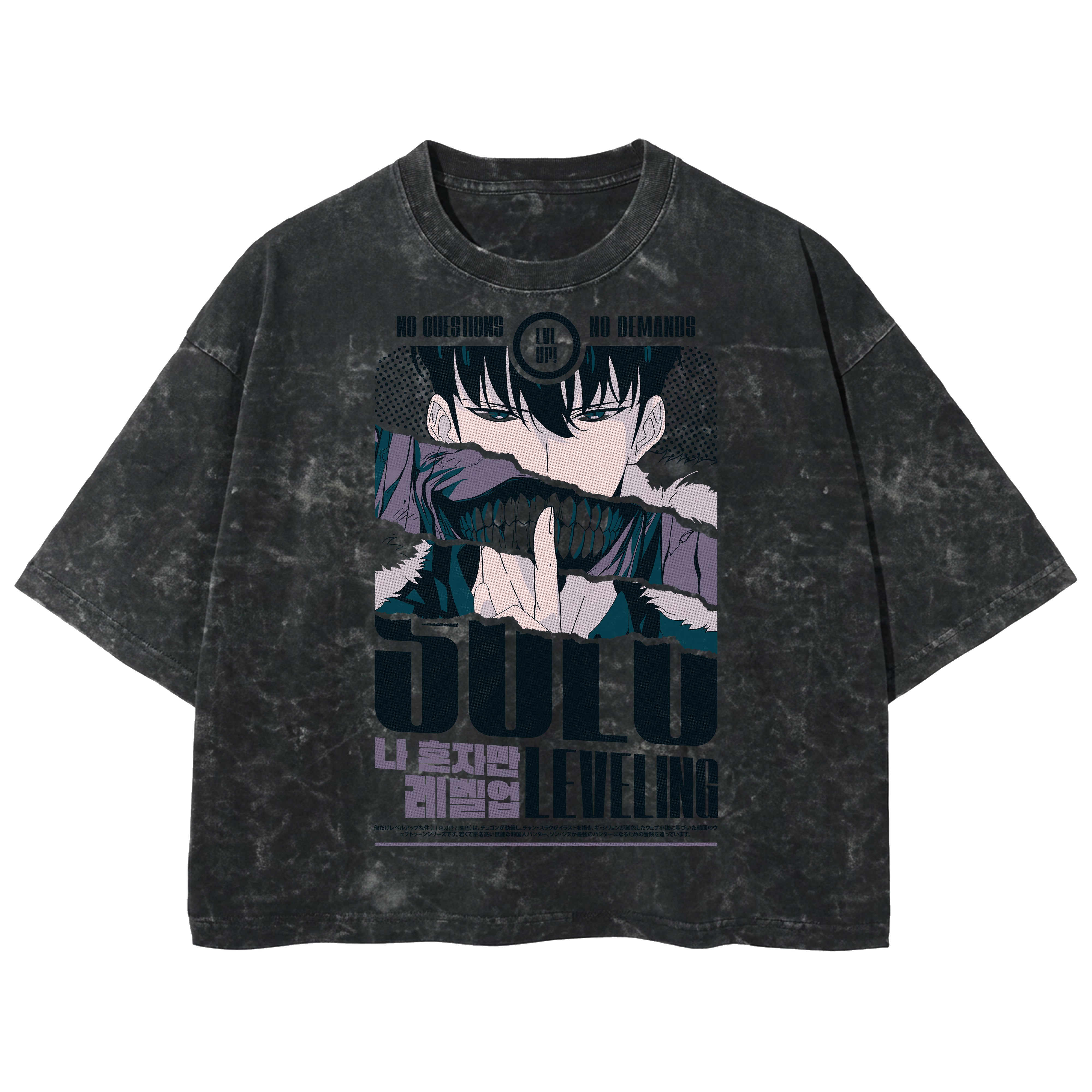 Playera streetwear premium de anime y gaming ExtraLife MX, corte boxy deluxe mineral wash heavyweight en color Acid Wash, moda urbana mexicana de culto.