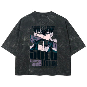 Playera streetwear premium de anime y gaming ExtraLife MX, corte boxy deluxe mineral wash heavyweight en color Acid Wash, moda urbana mexicana de culto.