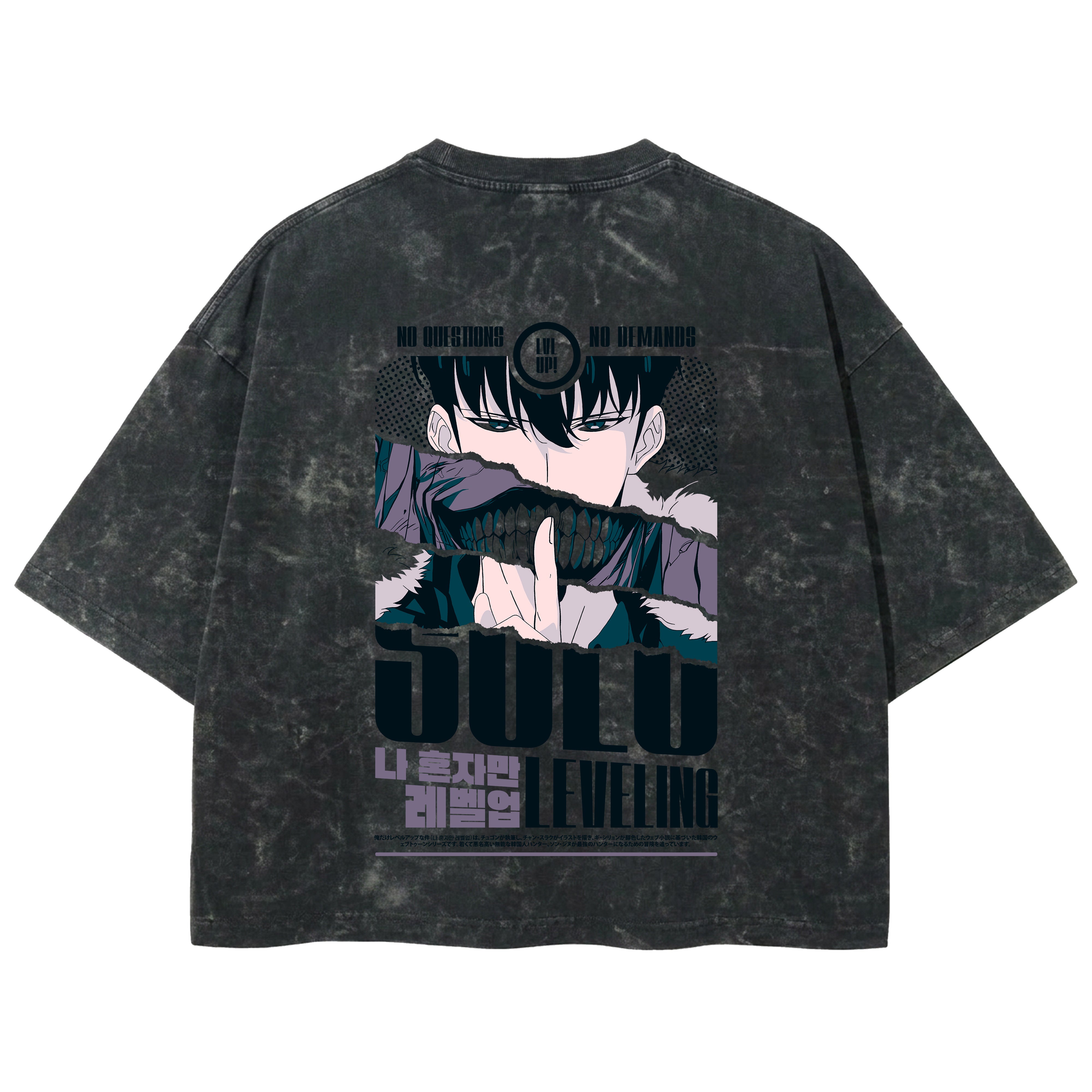 Playera streetwear premium de anime y gaming ExtraLife MX, corte boxy deluxe mineral wash heavyweight en color Acid Wash, moda urbana mexicana de culto.
