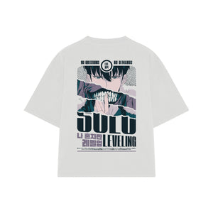 Playera streetwear premium de anime y gaming ExtraLife MX, corte boxy oversized drop shoulder heavyweight en color Deep Black y Off-White, moda urbana mexicana de culto.