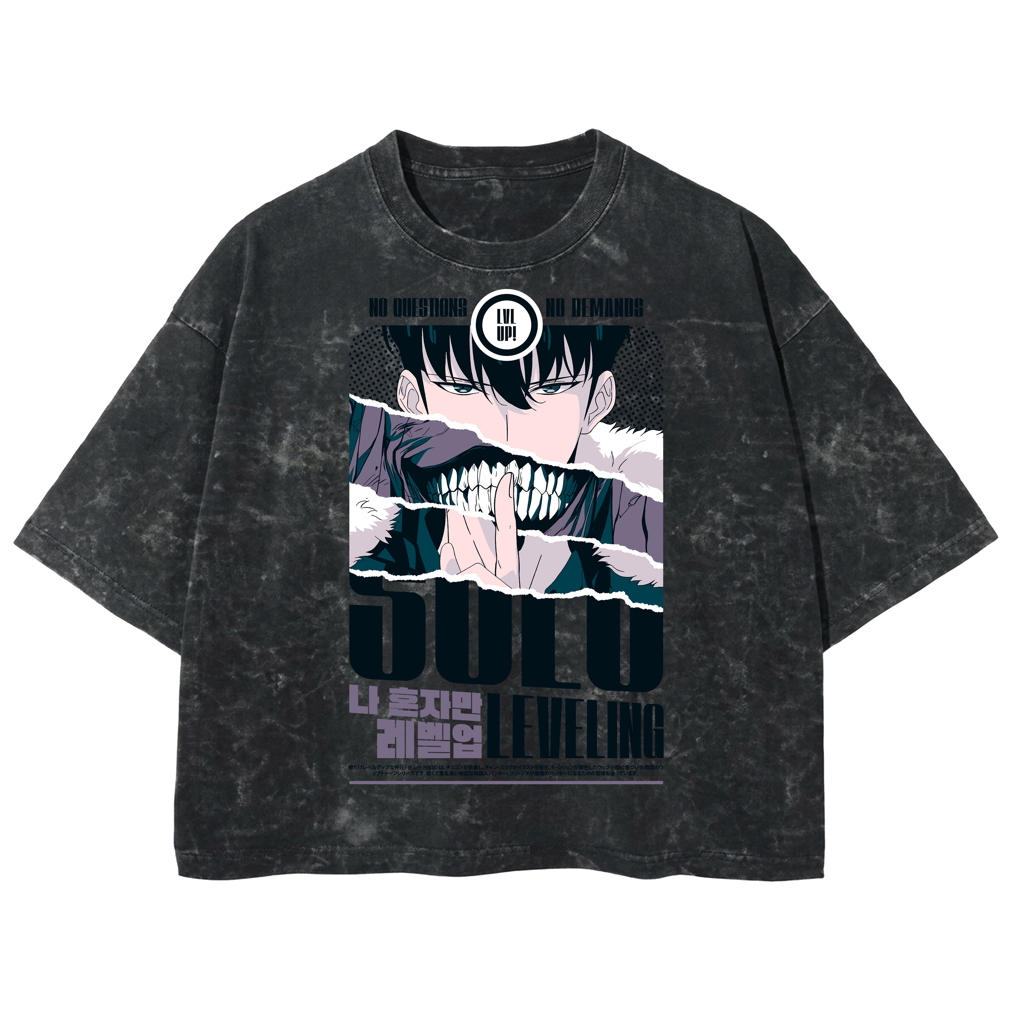 Playera streetwear premium de anime y gaming ExtraLife MX, corte boxy deluxe mineral wash heavyweight en color Acid Wash, moda urbana mexicana de culto.
